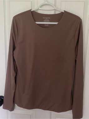 Frank & Oak Women’s Long Sleeve Soft Brown Top Nylon/Spandx Blend Sz XL